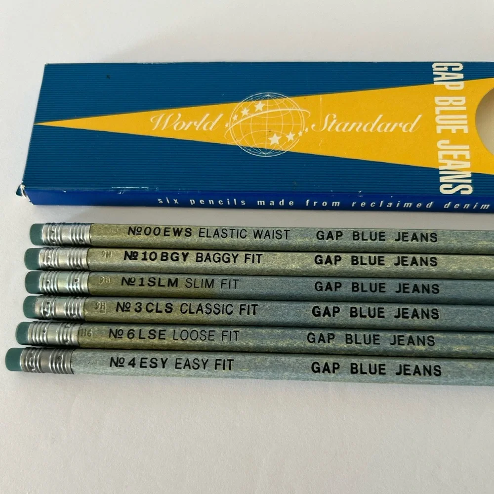 Vintage 90’s GAP Blue Jeans Denim Graphite 6 Pencil Set - Made from Denim Scrap